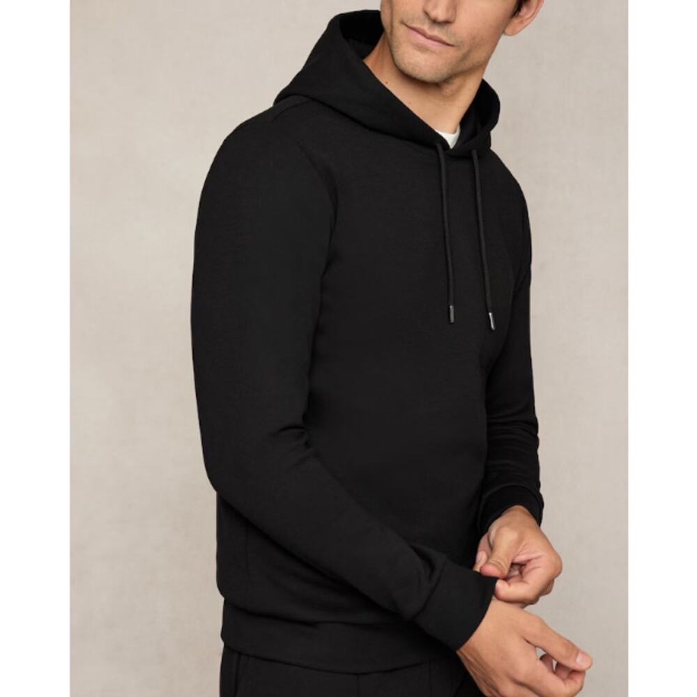 Reiss Black Fabien Long Sleeve Premium Interlock Jersey Hoodie Size M